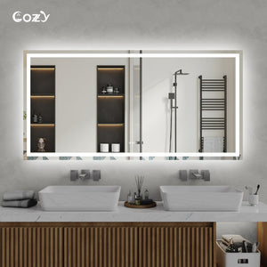 English Elm 72"x36" Led Vanity Mirror Dual Lit Aluminum Frame Anti Fog Dimmable Bathroom Wall Mount T3177P531191