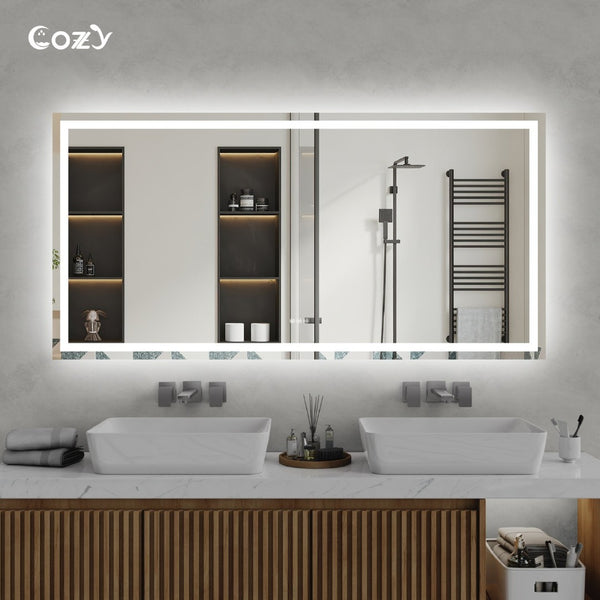 English Elm 72"x36" Led Vanity Mirror Dual Lit Aluminum Frame Anti Fog Dimmable Bathroom Wall Mount T3177P531191