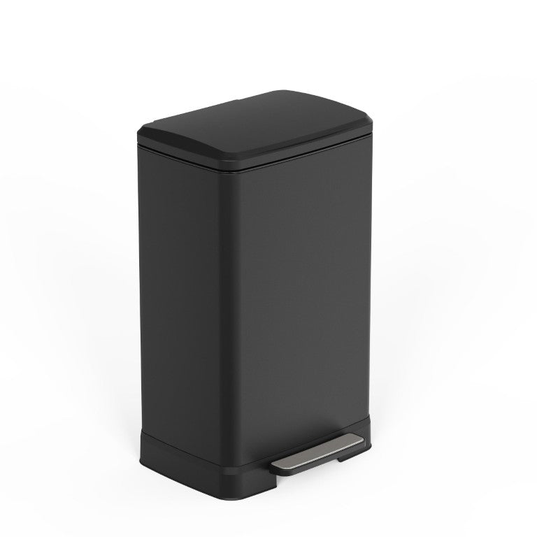 English Elm Black Stainless Steel Pedal Trash Can with Soft Close Lid and Removable Inner Bucket 14 Gallons T3177P544222