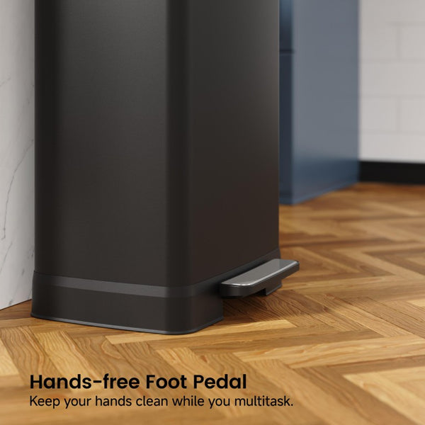 English Elm Black Stainless Steel Pedal Trash Can with Soft Close Lid and Removable Inner Bucket 14 Gallons T3177P544222