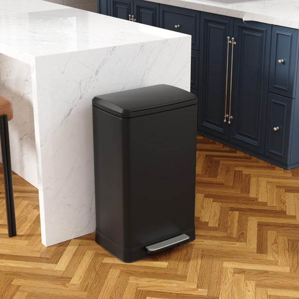 English Elm Black Stainless Steel Pedal Trash Can with Soft Close Lid and Removable Inner Bucket 14 Gallons T3177P544222