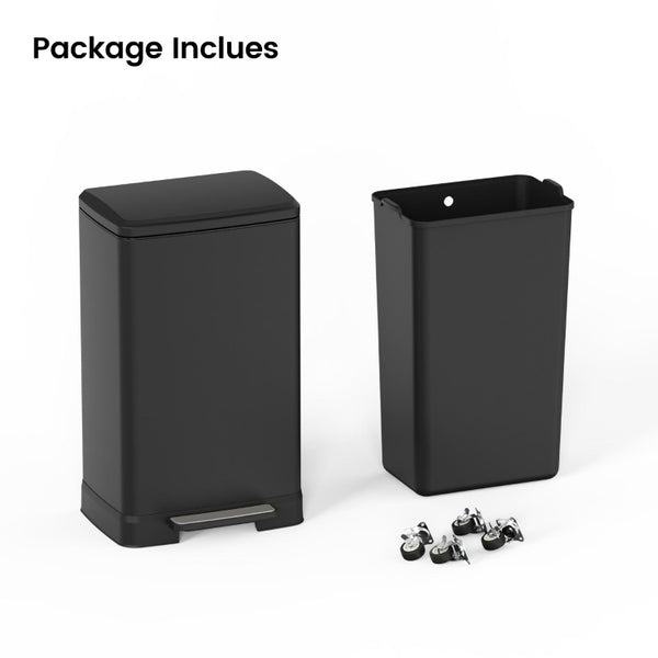 English Elm Black Stainless Steel Pedal Trash Can with Soft Close Lid and Removable Inner Bucket 14 Gallons T3177P544222