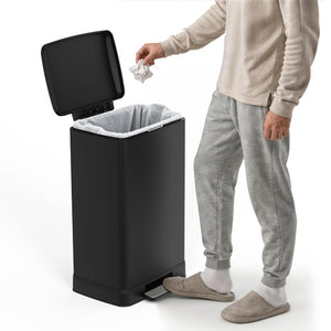 English Elm Black Stainless Steel Pedal Trash Can with Soft Close Lid and Removable Inner Bucket 14 Gallons T3177P544222
