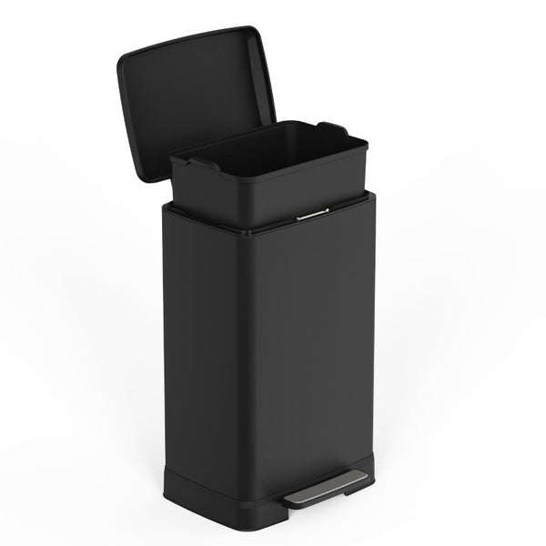 English Elm Black Stainless Steel Pedal Trash Can with Soft Close Lid and Removable Inner Bucket 14 Gallons T3177P544222