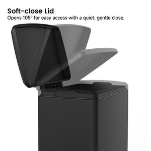 English Elm Black Stainless Steel Pedal Trash Can with Soft Close Lid and Removable Inner Bucket 14 Gallons T3177P544222