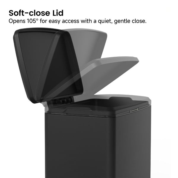 English Elm Black Stainless Steel Pedal Trash Can with Soft Close Lid and Removable Inner Bucket 14 Gallons T3177P544222