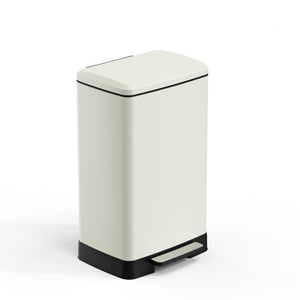 English Elm White Stainless Steel Pedal Trash Can with Soft Close Lid Removable Bucket Wheels T3177P544224