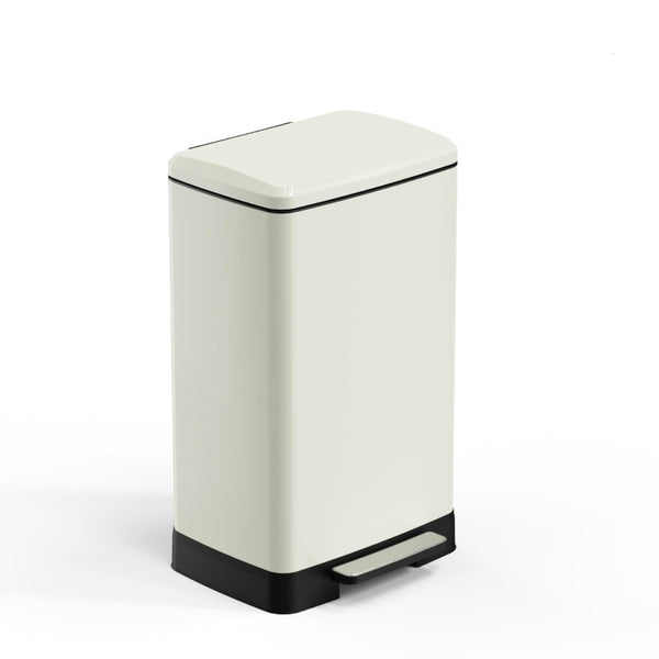 English Elm White Stainless Steel Pedal Trash Can with Soft Close Lid Removable Bucket Wheels T3177P544224