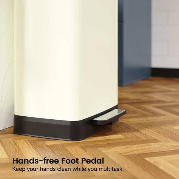 English Elm White Stainless Steel Pedal Trash Can with Soft Close Lid Removable Bucket Wheels T3177P544224