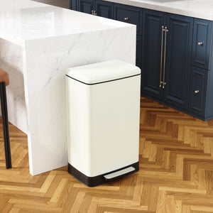English Elm White Stainless Steel Pedal Trash Can with Soft Close Lid Removable Bucket Wheels T3177P544224