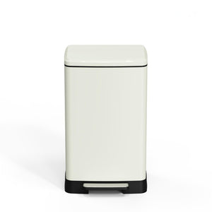 English Elm White Stainless Steel Pedal Trash Can with Soft Close Lid Removable Bucket Wheels T3177P544224
