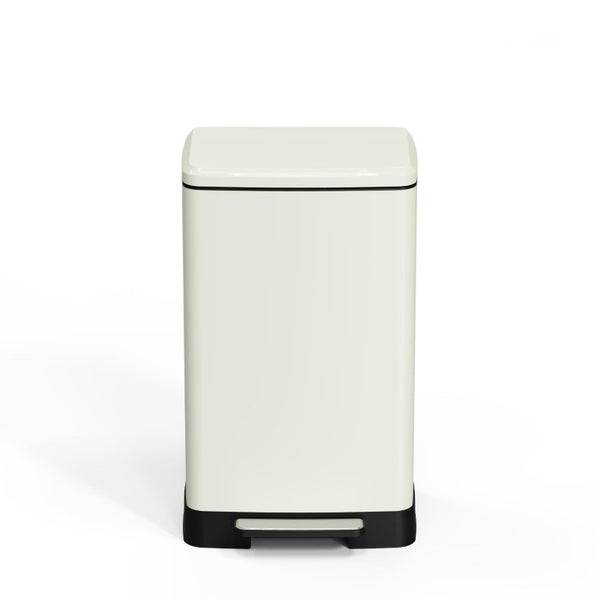 English Elm White Stainless Steel Pedal Trash Can with Soft Close Lid Removable Bucket Wheels T3177P544224