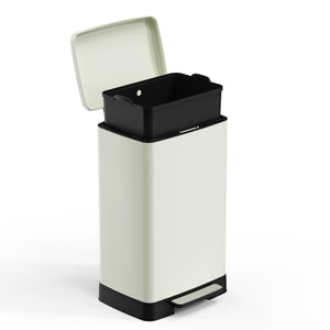 English Elm White Stainless Steel Pedal Trash Can with Soft Close Lid Removable Bucket Wheels T3177P544224