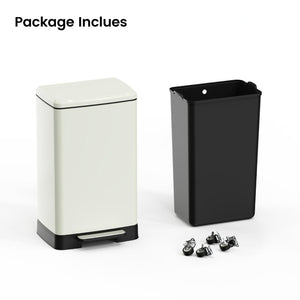 English Elm White Stainless Steel Pedal Trash Can with Soft Close Lid Removable Bucket Wheels T3177P544224
