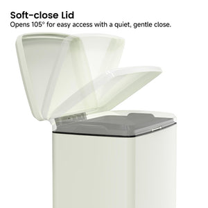 English Elm White Stainless Steel Pedal Trash Can with Soft Close Lid Removable Bucket Wheels T3177P544224