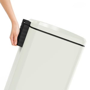 English Elm White Stainless Steel Pedal Trash Can with Soft Close Lid Removable Bucket Wheels T3177P544224