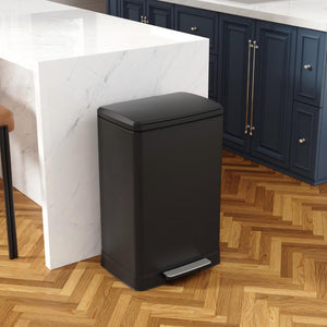 English Elm Black Stainless Steel Pedal Trash Can with Soft Close Lid and Removable Inner Bucket 17 Gallons T3177P544225