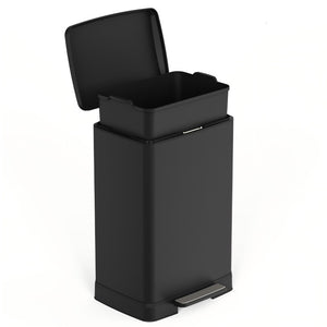 English Elm Black Stainless Steel Pedal Trash Can with Soft Close Lid and Removable Inner Bucket 17 Gallons T3177P544225