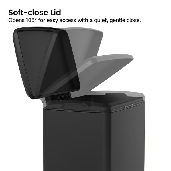 English Elm Black Stainless Steel Pedal Trash Can with Soft Close Lid and Removable Inner Bucket 17 Gallons T3177P544225
