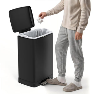 English Elm Black Stainless Steel Pedal Trash Can with Soft Close Lid and Removable Inner Bucket 17 Gallons T3177P544225