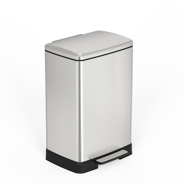 English Elm Brushed Nickel Stainless Steel 17 Gallon Pedal Bin with Soft Close Lid and Wheels T3177P544226