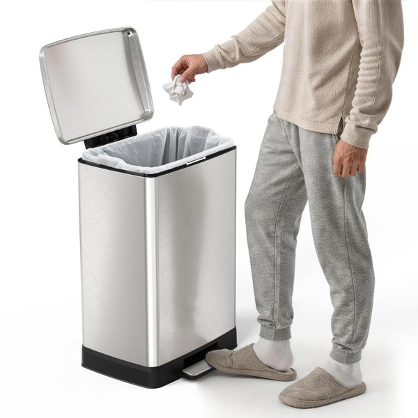 English Elm Brushed Nickel Stainless Steel 17 Gallon Pedal Bin with Soft Close Lid and Wheels T3177P544226