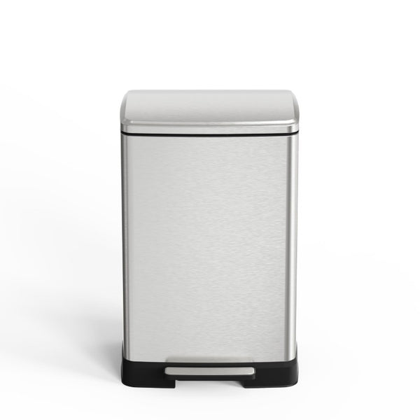 English Elm Brushed Nickel Stainless Steel 17 Gallon Pedal Bin with Soft Close Lid and Wheels T3177P544226