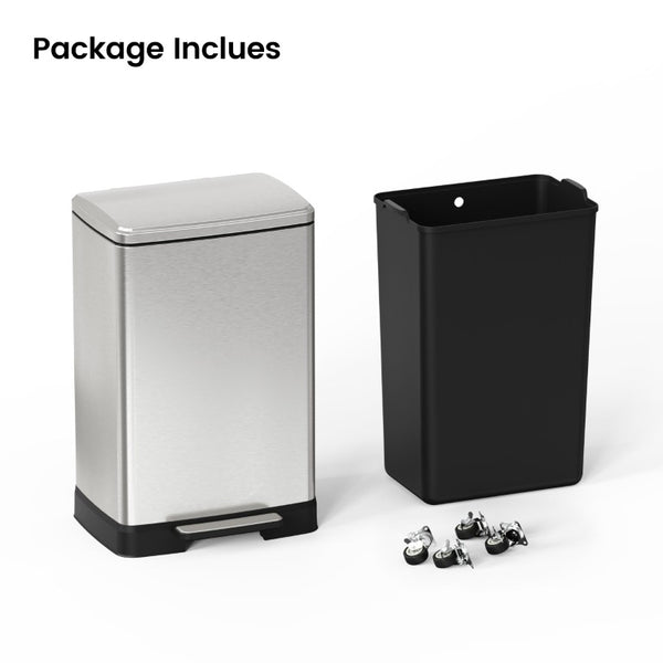 English Elm Brushed Nickel Stainless Steel 17 Gallon Pedal Bin with Soft Close Lid and Wheels T3177P544226