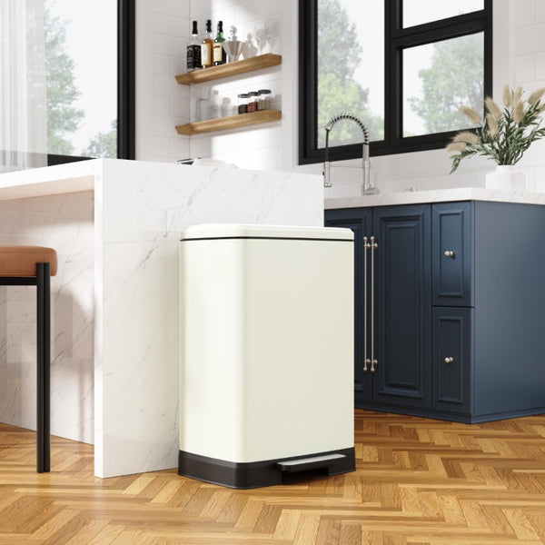 English Elm White Stainless Steel 17 Gallon Kitchen Bin with Soft Close Lid and Removable Bucket T3177P544227