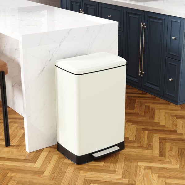 English Elm White Stainless Steel 17 Gallon Kitchen Bin with Soft Close Lid and Removable Bucket T3177P544227