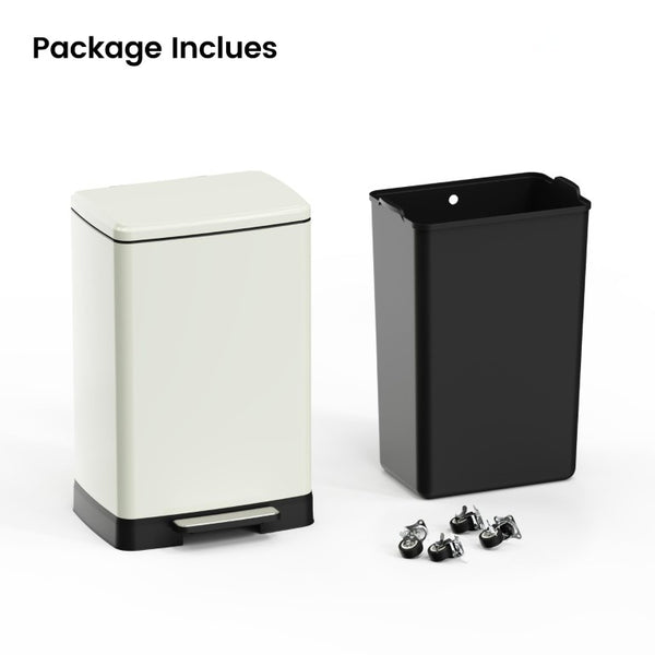 English Elm White Stainless Steel 17 Gallon Kitchen Bin with Soft Close Lid and Removable Bucket T3177P544227