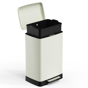 English Elm White Stainless Steel 17 Gallon Kitchen Bin with Soft Close Lid and Removable Bucket T3177P544227