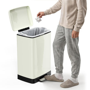 English Elm White Stainless Steel 17 Gallon Kitchen Bin with Soft Close Lid and Removable Bucket T3177P544227