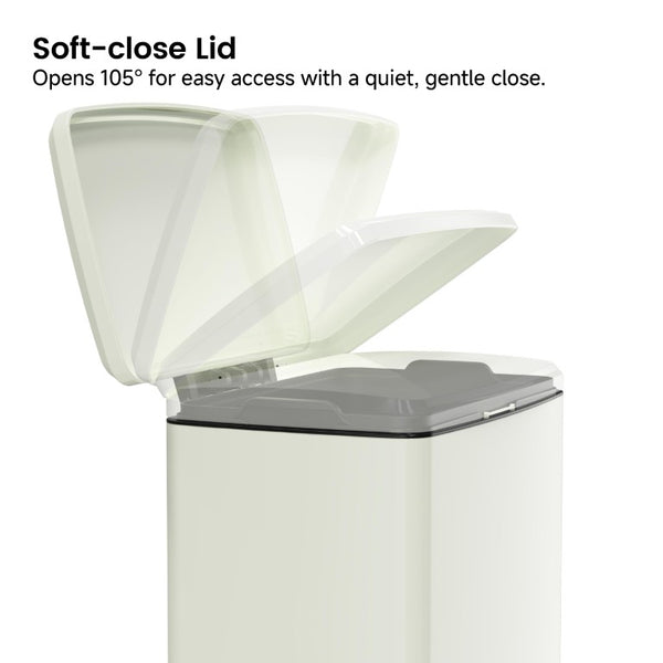 English Elm White Stainless Steel 17 Gallon Kitchen Bin with Soft Close Lid and Removable Bucket T3177P544227
