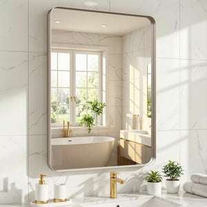 English Elm 22X30 Rounded Rectangle Wall Mirror Slim Aluminum Frame Moisture Resistant Vanity Bath T3177P603734