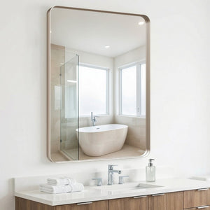 English Elm 22X30 Rounded Rectangle Wall Mirror Slim Aluminum Frame Moisture Resistant Vanity Bath T3177P603734