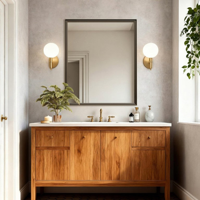 English Elm 30X36 Inch Vintage Wood Grain Bathroom Vanity Mirror with Tempered Safety Glass T3177P603741