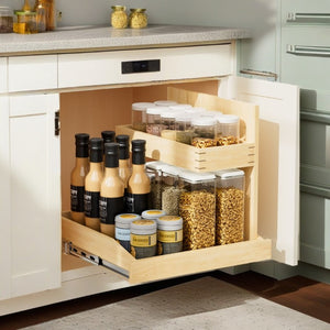 English Elm Under Sink Pull Out Cabinet Organizer with Soft Close Birch Wood 2 Tier Storage T3210P277411