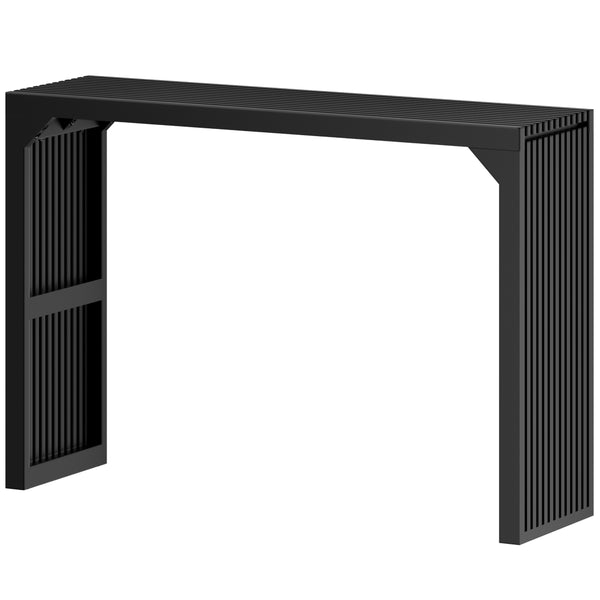 English Elm 46" Solid Wood Foyer Console Table Matte Black Industrial Grille Detail Entryway T3210P298182