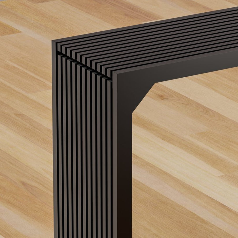 English Elm 46" Solid Wood Foyer Console Table Matte Black Industrial Grille Detail Entryway T3210P298182
