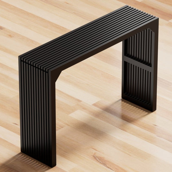 English Elm 46" Solid Wood Foyer Console Table Matte Black Industrial Grille Detail Entryway T3210P298182