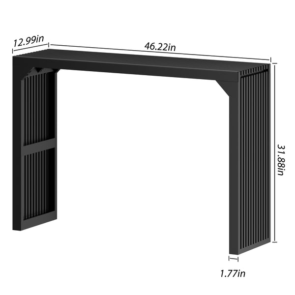 English Elm 46" Solid Wood Foyer Console Table Matte Black Industrial Grille Detail Entryway T3210P298182