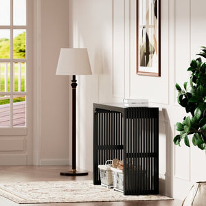 English Elm 46" Solid Wood Foyer Console Table Matte Black Industrial Grille Detail Entryway T3210P298182