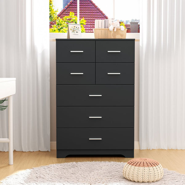 English Elm Wooden Seven Drawer Vertical Organizer with Built-in Outlet for Bedroom or Office Black T3210P477354