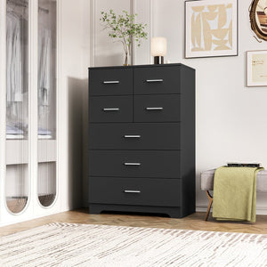 English Elm Wooden Seven Drawer Vertical Organizer with Built-in Outlet for Bedroom or Office Black T3210P477354