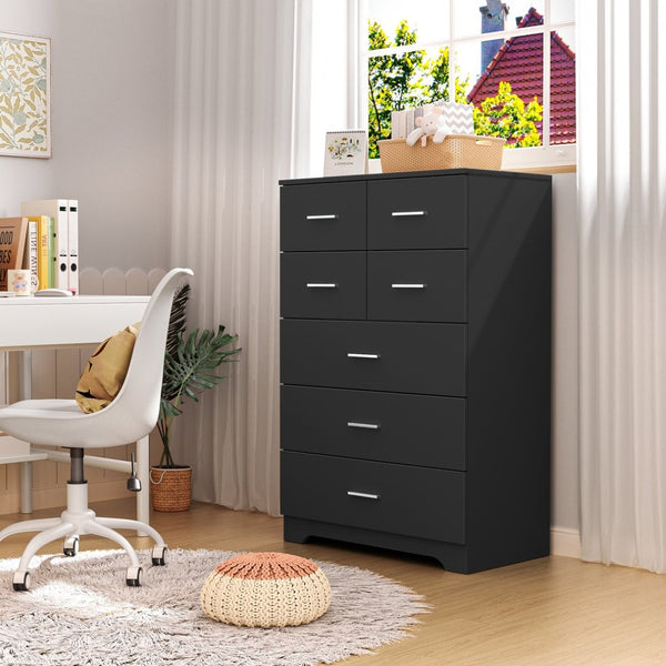 English Elm Wooden Seven Drawer Vertical Organizer with Built-in Outlet for Bedroom or Office Black T3210P477354