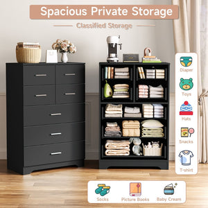 English Elm Wooden Seven Drawer Vertical Organizer with Built-in Outlet for Bedroom or Office Black T3210P477354
