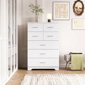 English Elm Wooden Seven Drawer Vertical Organizer with Built-in Outlet for Bedroom or Office White T3210P477355