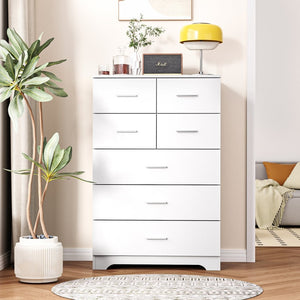 English Elm Wooden Seven Drawer Vertical Organizer with Built-in Outlet for Bedroom or Office White T3210P477355