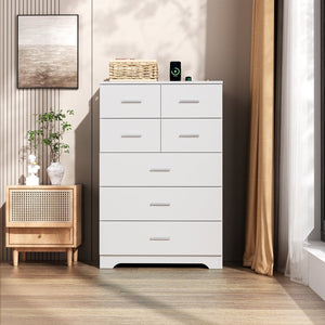 English Elm Wooden Seven Drawer Vertical Organizer with Built-in Outlet for Bedroom or Office White T3210P477355